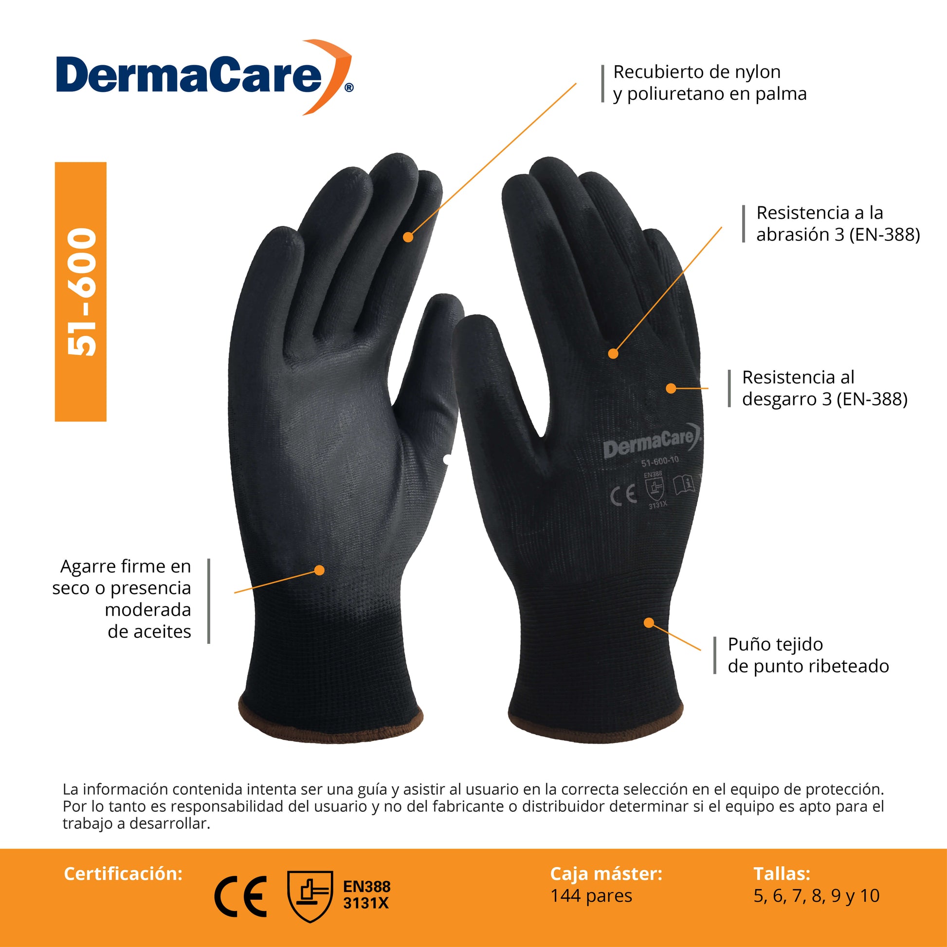 Guante DermaCare 51-600 Guante de Nylon con Recubrimiento de Poliuretano Antiderrapante-3