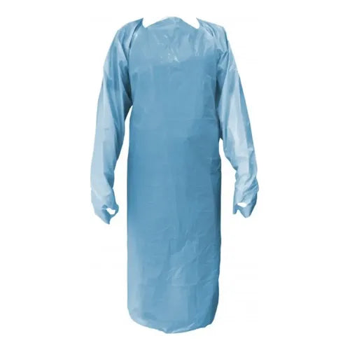 Bata de Polietileno Azul con Ajuste en Pulgar Bata Desechable Impermeable Caja C/100 pza