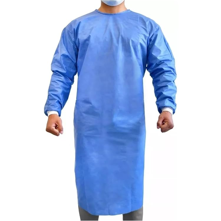 Bata Desechable Azul Manga Larga con Jareta Protección Higiénica Unitalla