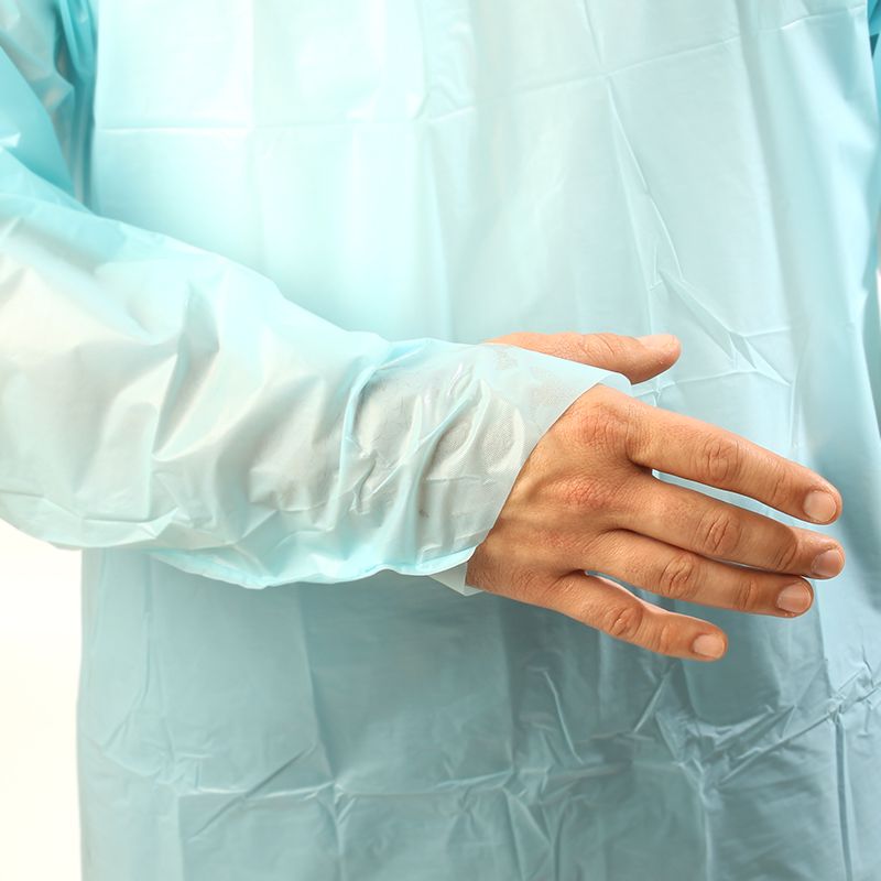 Bata de Polietileno Azul con Ajuste en Pulgar Bata Desechable Impermeable Caja C/100 pza-3