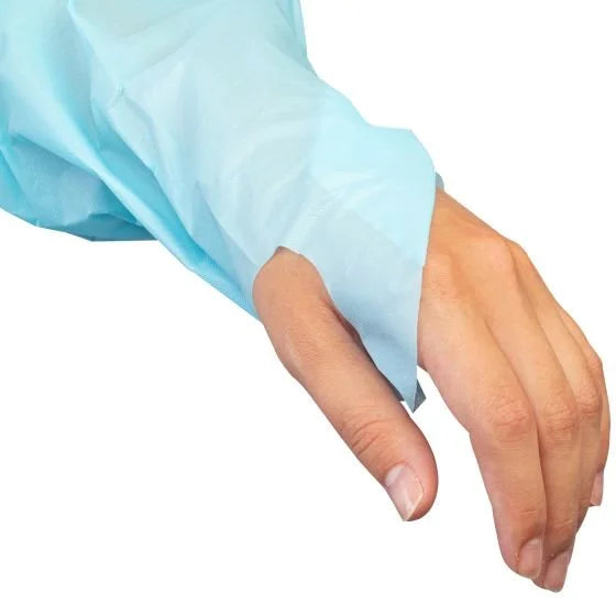 Bata de Polietileno Azul con Ajuste en Pulgar Bata Desechable Impermeable Caja C/100 pza-4