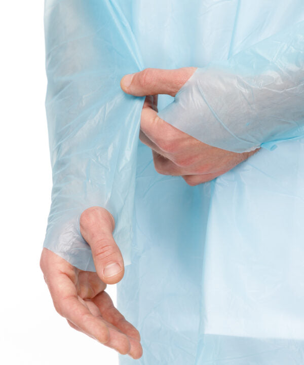 Bata de Polietileno Azul con Ajuste en Pulgar Bata Desechable Impermeable Caja C/100 pza-5