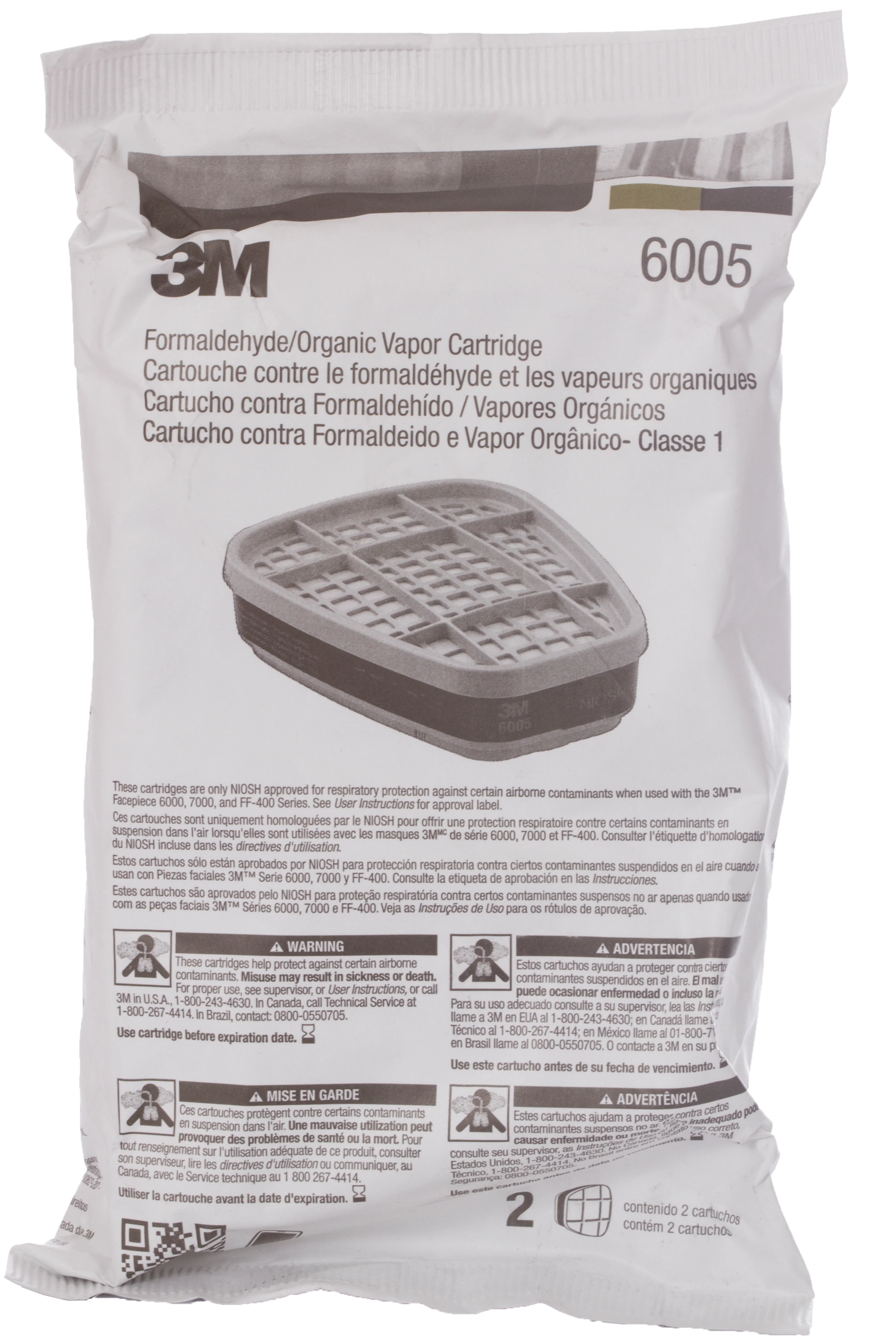 Cartucho 3M 6005 para Formaldehído y Vapores Orgánicos Filtro para Respirador Industrial Paquete  con 2 pza