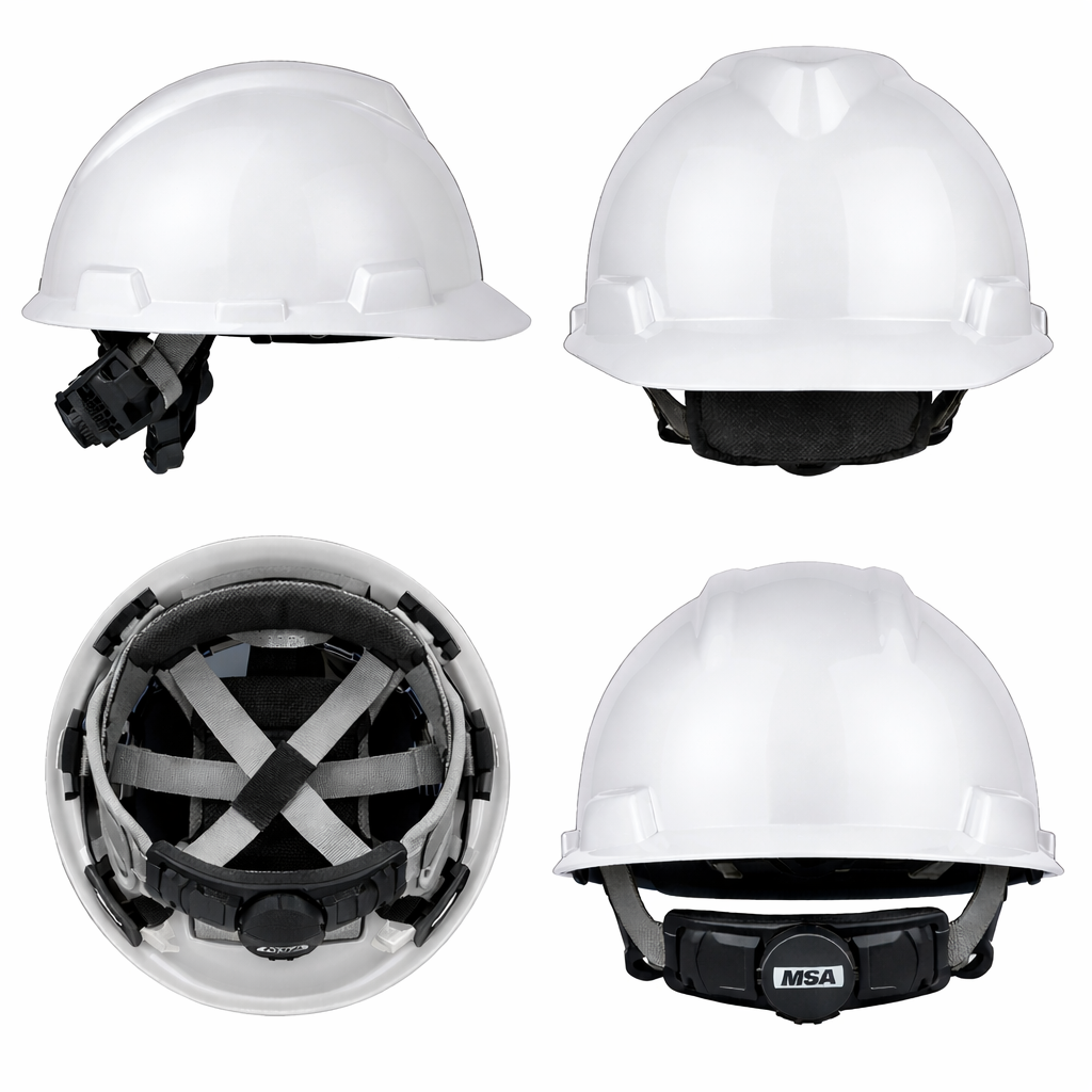 Casco MSA V-Gard con Suspensión Fas-Trac III de 4 Puntos Protección Industrial-2