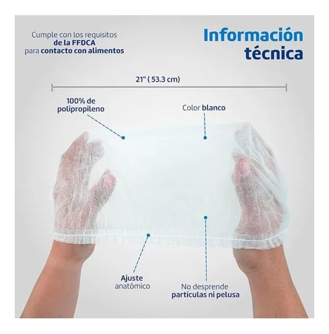 Cofia Plisada de Polipropileno Blanca 21" TAC 100 Piezas-6