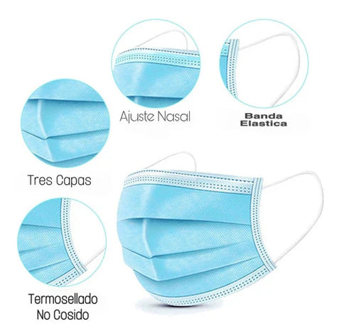 Cubre Boca Plisado Tricapa de Polipropileno TAC 50 Piezas-6