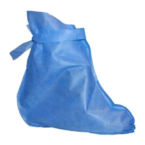 Cubre Bota Azul SMS con Plantilla Antiderrapante Protección Sanitaria Industrial Paquete con 50-1