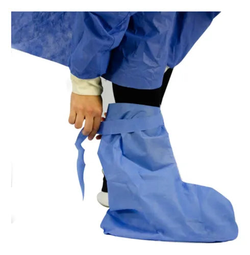 Cubre Bota Azul SMS con Plantilla Antiderrapante Protección Sanitaria Industrial Paquete con 50-4