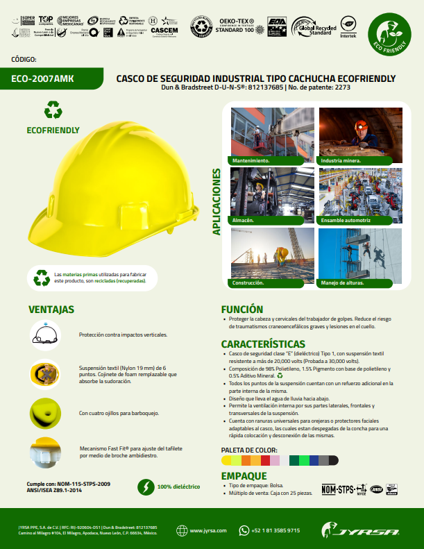 Casco de Seguridad Amarillo Jyrsa WW-2007 | Tipo Cachucha