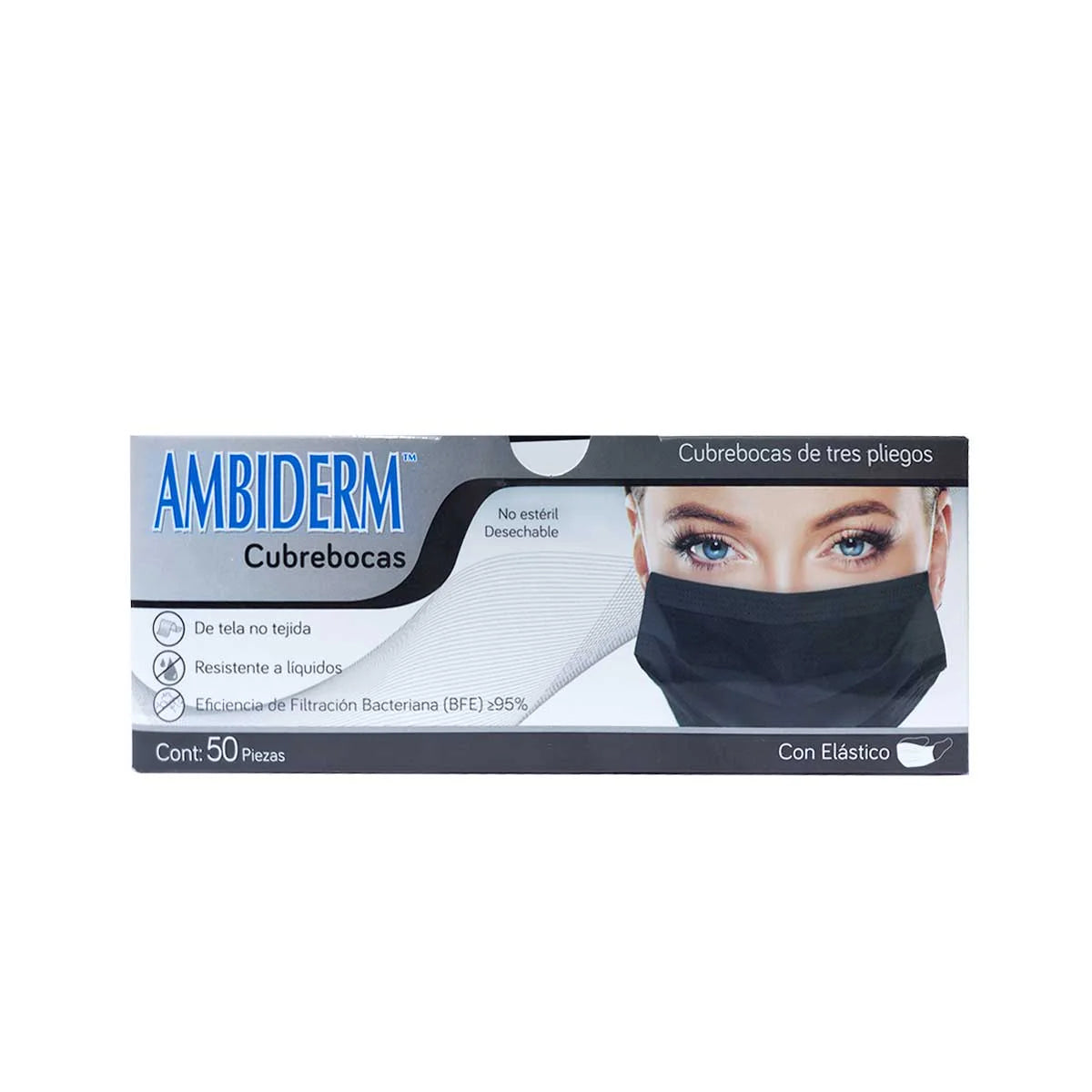 Cubrebocas Ambiderm Negro Plisado Tricapa Termosellado 50 Piezas-1