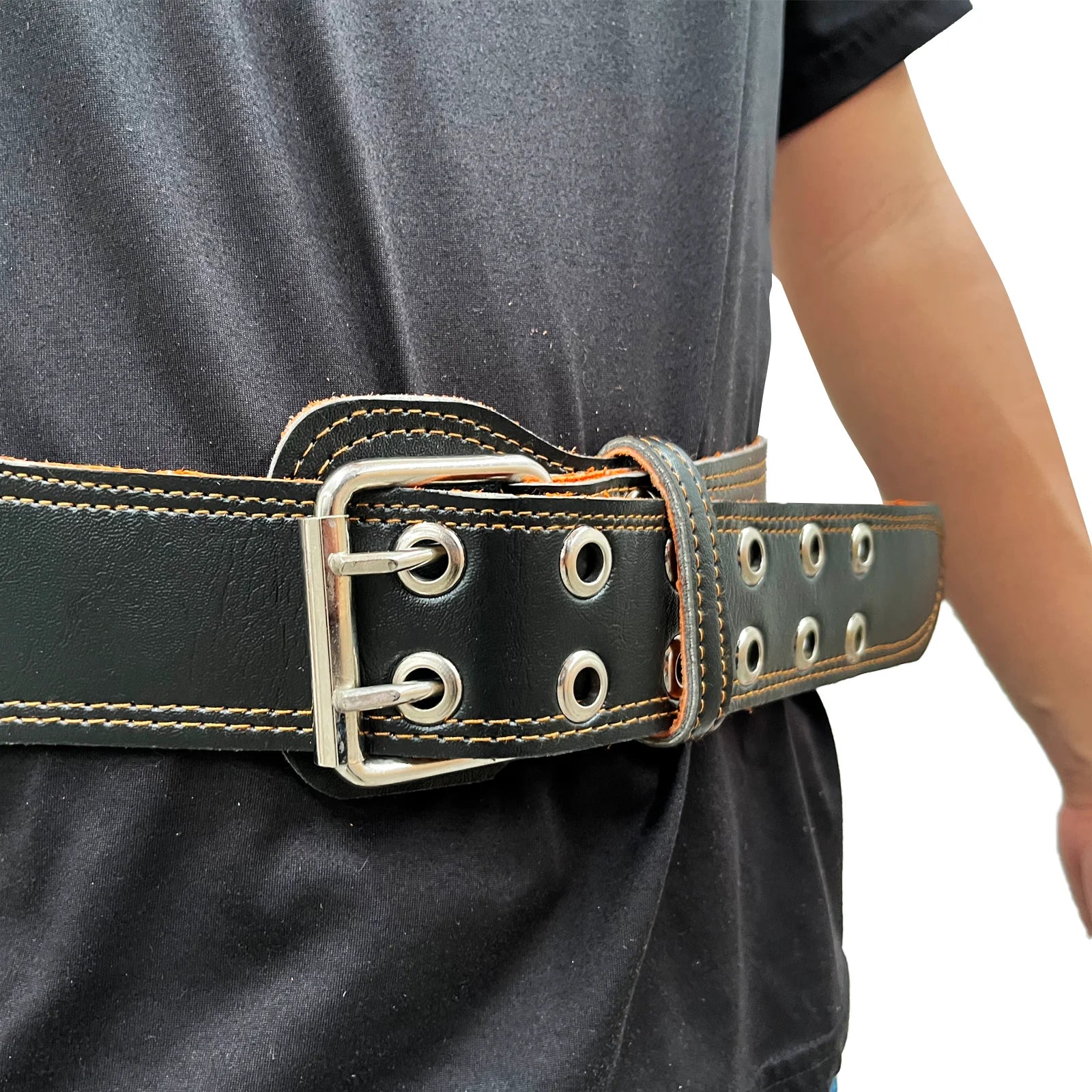 Faja de Vaqueta Negra Cinturón de Seguridad y Soporte Lumbar para Trabajo Industrial-3