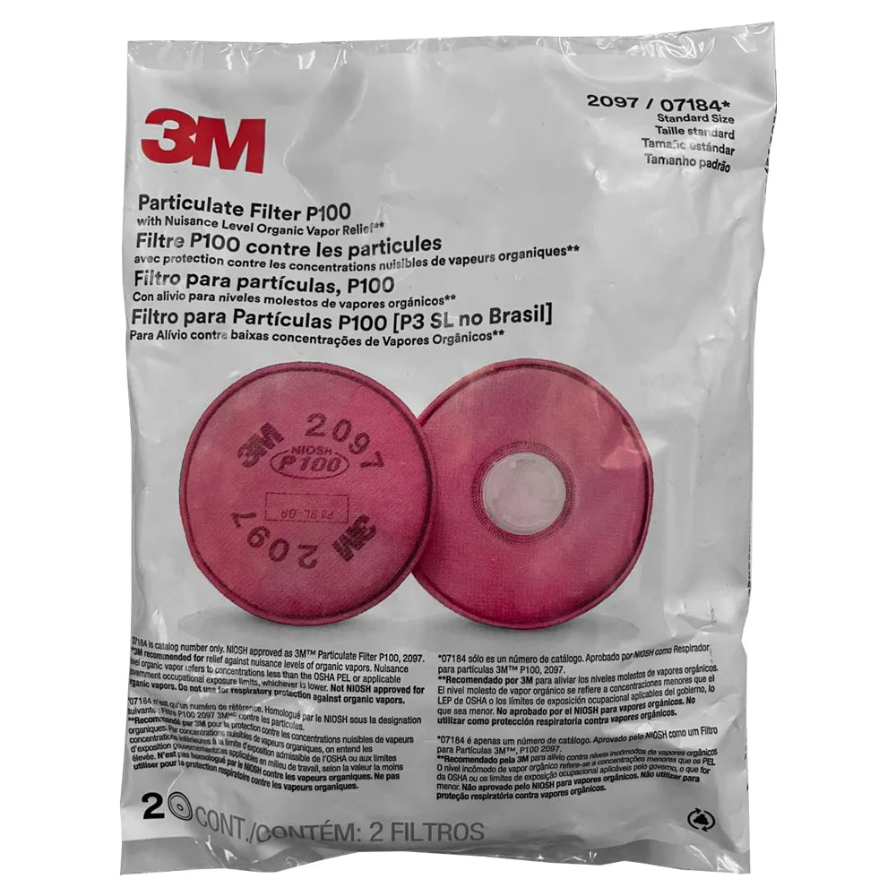 Filtro 3M 2097 P100 para Partículas Protección contra Polvos, Humos y Olores Paquete con 2 pza-3
