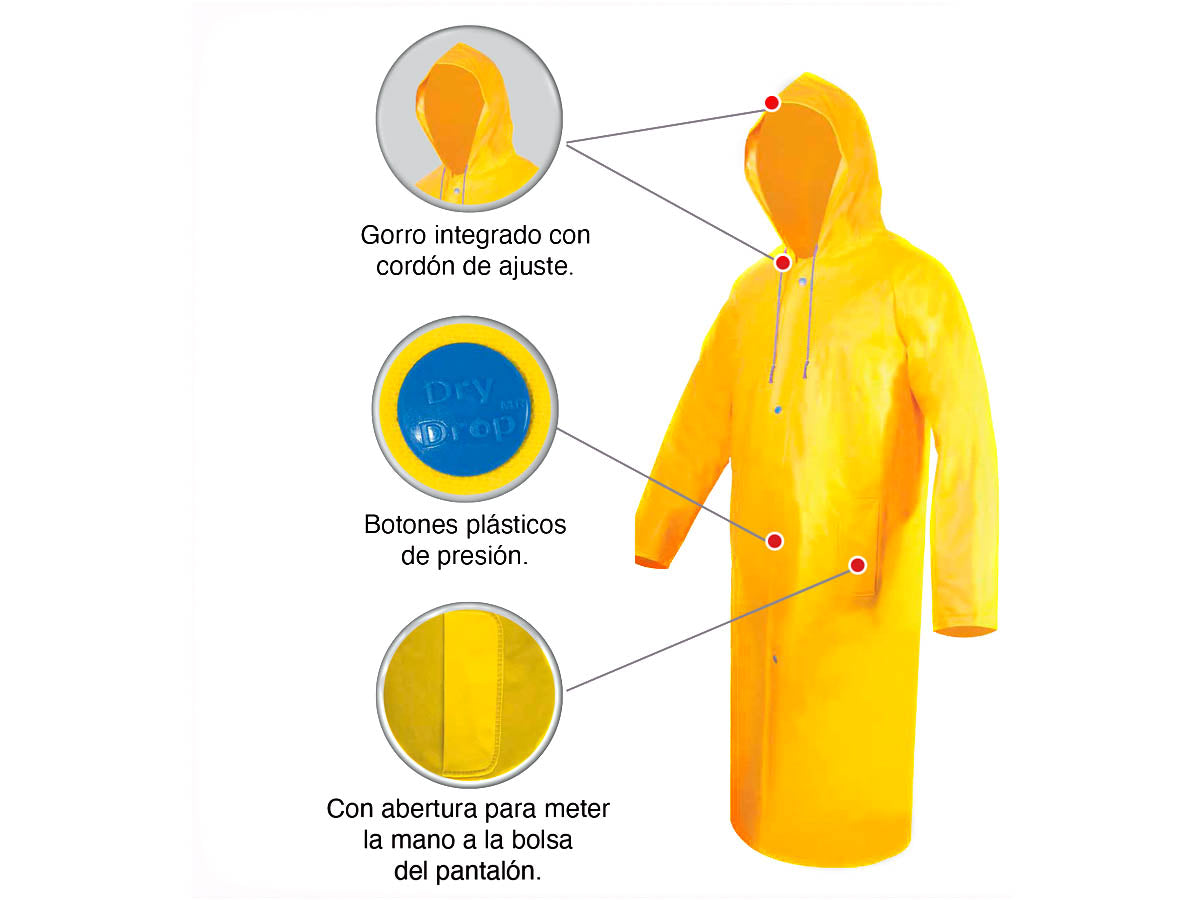 Gabardina Impermeable Larga ECO-1120GD Protección Contra Lluvia