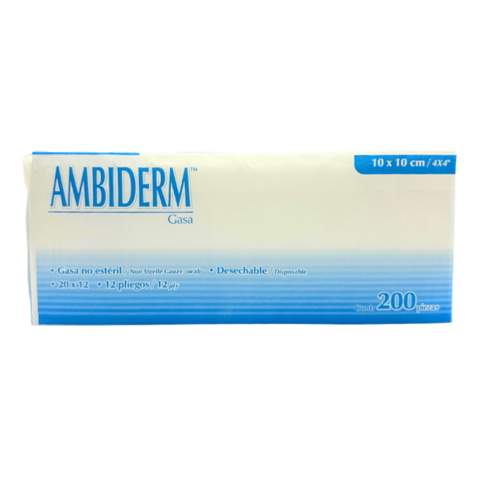 Gasa de Algodón No Estéril Ambiderm 10x10 cm Paquete con 200 Piezas