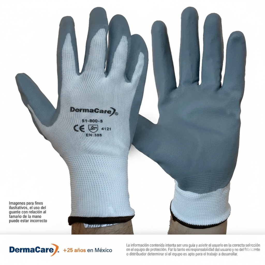 Guante 51-800 Nylon Blanco con Nitrilo Gris en Palma - Par-3