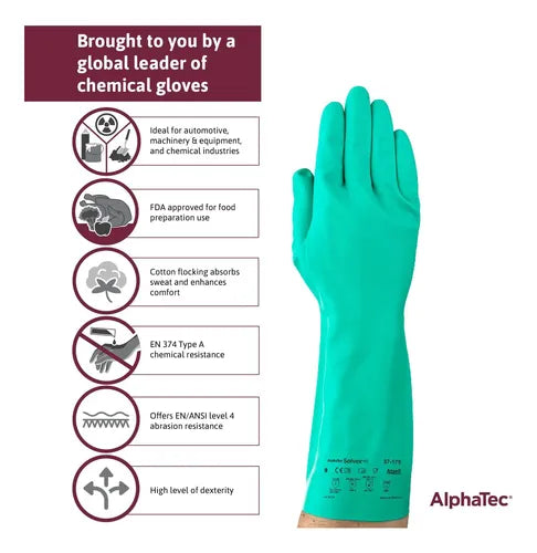 Guante Ansell AlphaTec Solvex 37-175 - Nitrilo Resistente a Químicos Par-9