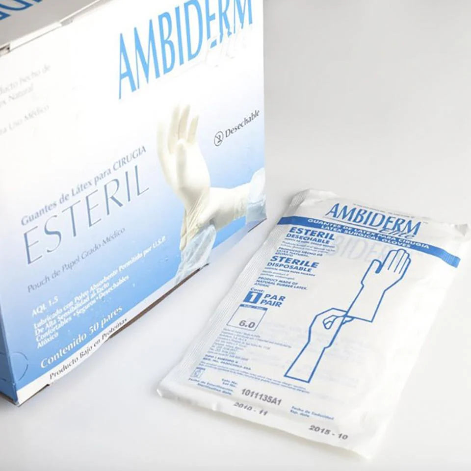 Guante de Látex Estéril Quirúrgico Bajo en Polvo Liso Ambiderm Elite 50 Pares