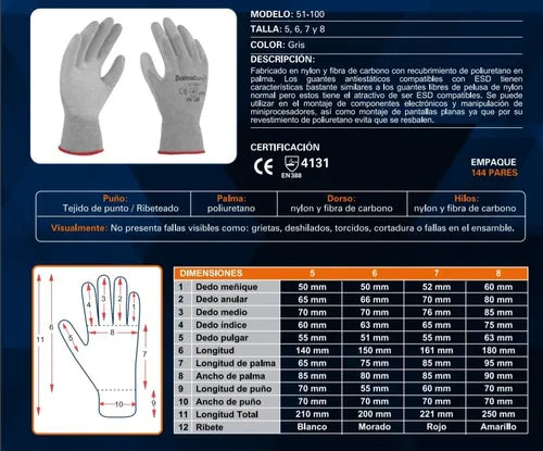 Guante Antiestático ESD 51-100 Derma Care - Par-6
