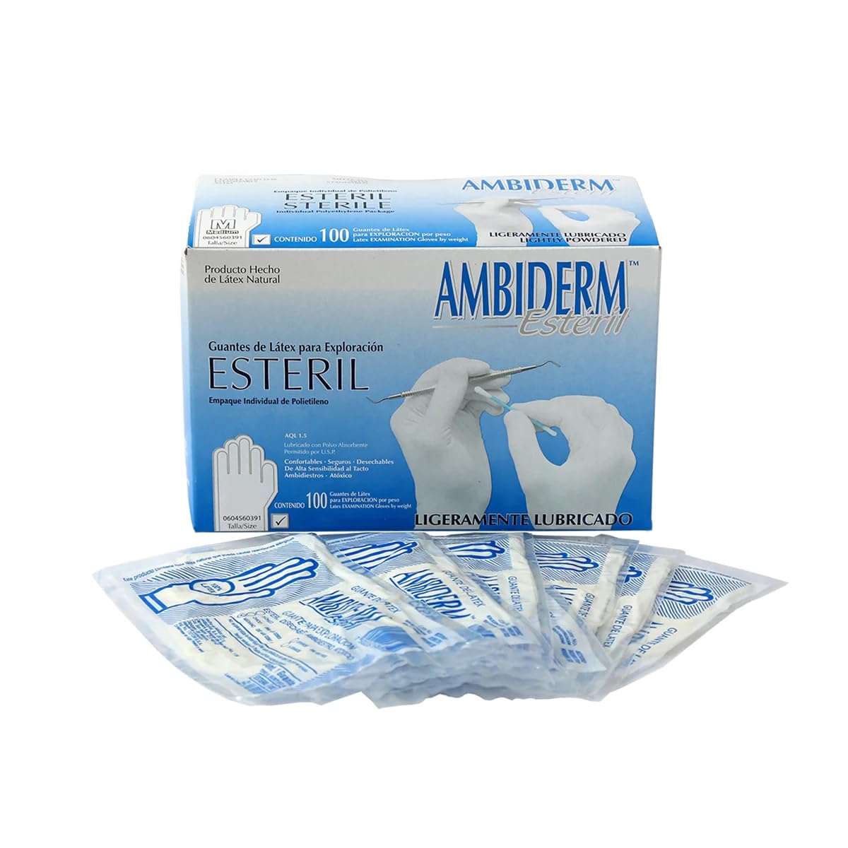 Guante Látex Ambiderm Estéril Exploración Bajo Polvo 100 Piezas-2