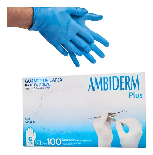 Guante de Látex Plus Azul Ambiderm Bajo en Polvo 100 Piezas-3