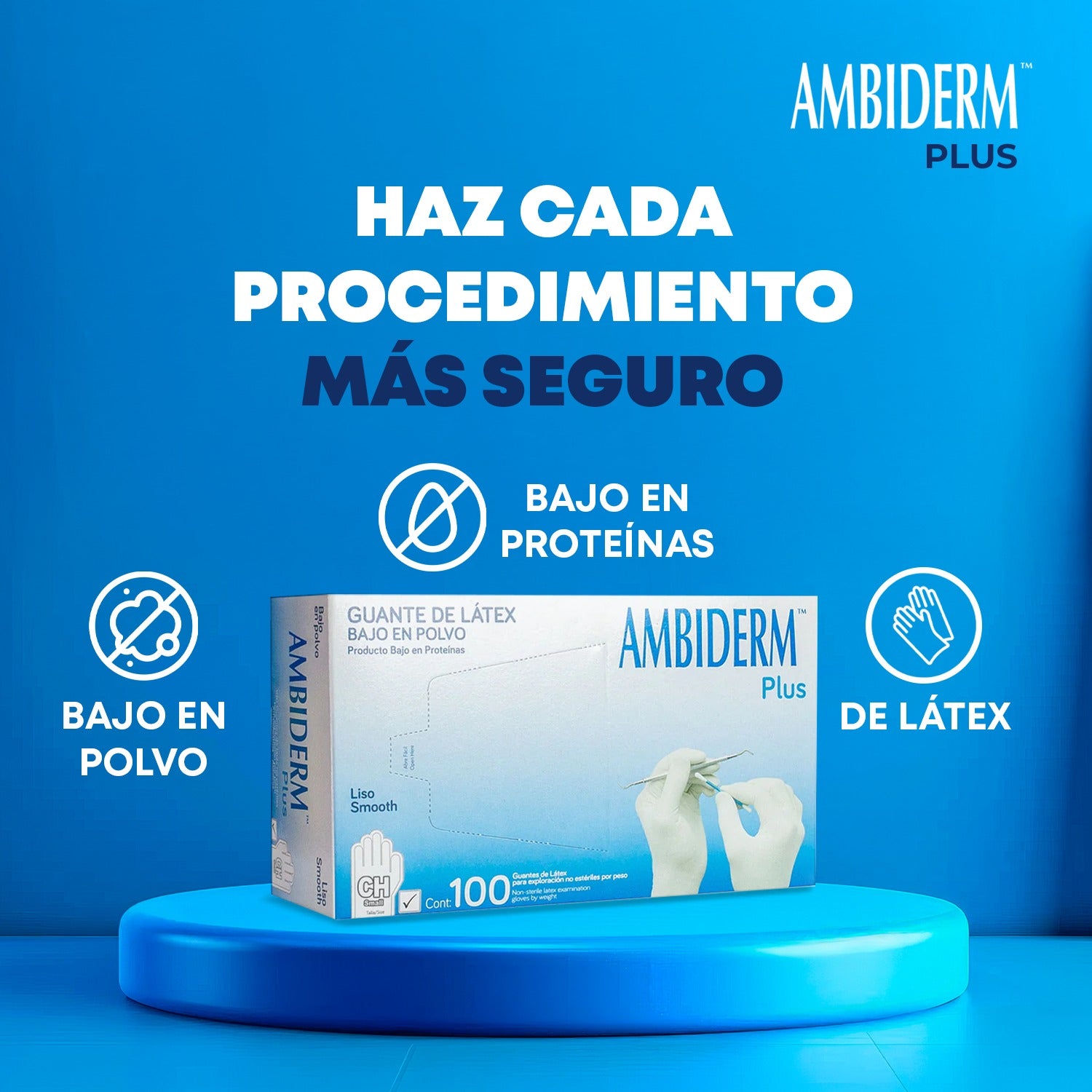 Guante de Látex Plus Azul Ambiderm Bajo en Polvo 100 Piezas-10