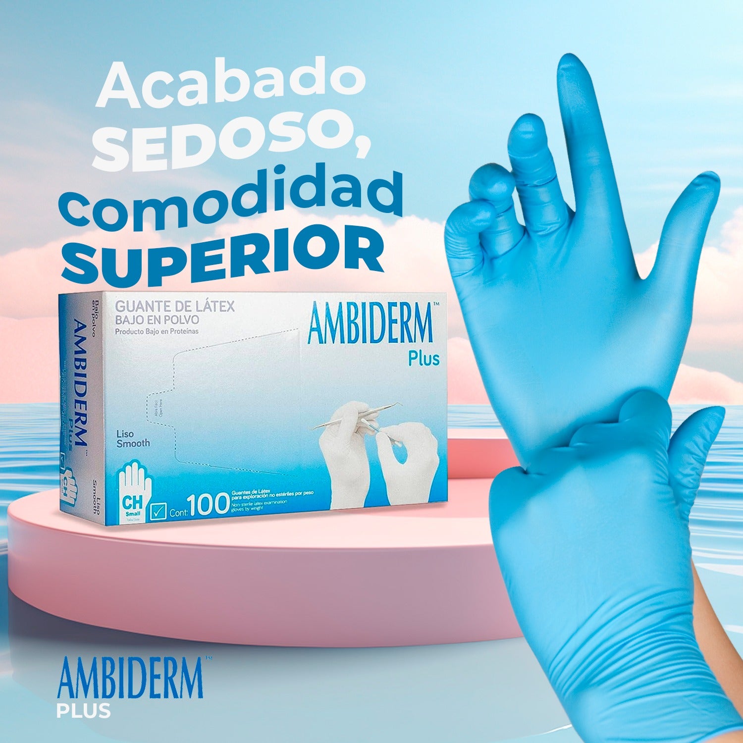 Guante de Látex Plus Azul Ambiderm Bajo en Polvo 100 Piezas-6