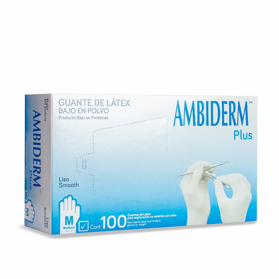 Guante de Látex Plus Azul Ambiderm Bajo en Polvo 100 Piezas-1
