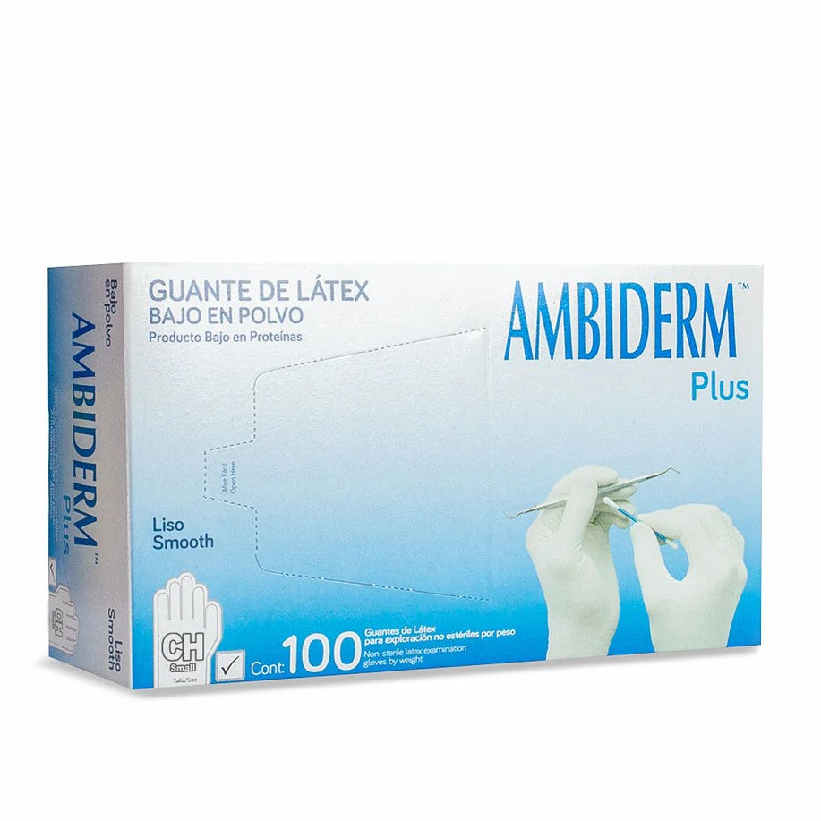 Guante de Látex Plus Blanco Ambiderm  Bajo en Polvo 100 Piezas-1