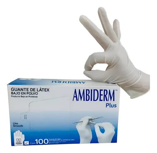 Guante de Látex Plus Blanco Ambiderm  Bajo en Polvo 100 Piezas-4