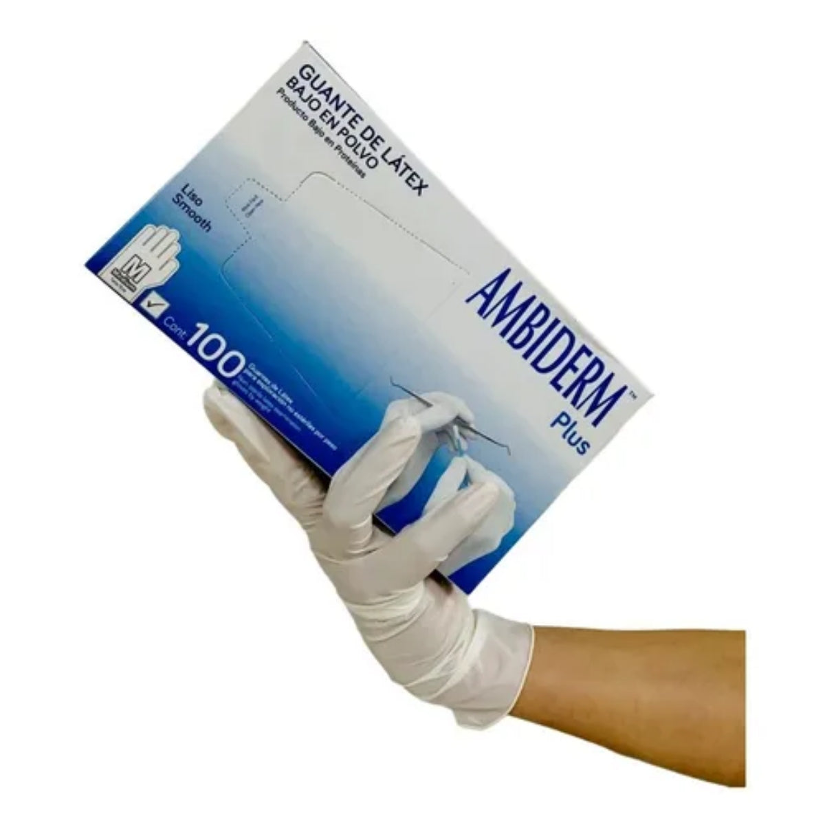 Guante de Látex Plus Blanco Ambiderm  Bajo en Polvo 100 Piezas-5