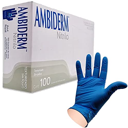 Guante de Nitrilo Ambiderm Azul Royal Guante Desechable de Alta Resistencia Caja C/100pza-1