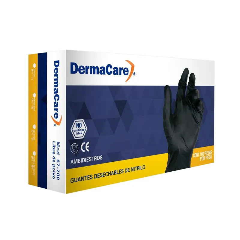 Guante de Nitrilo Negro 67-700 sin Polvo DERMA CARE 100 Piezas