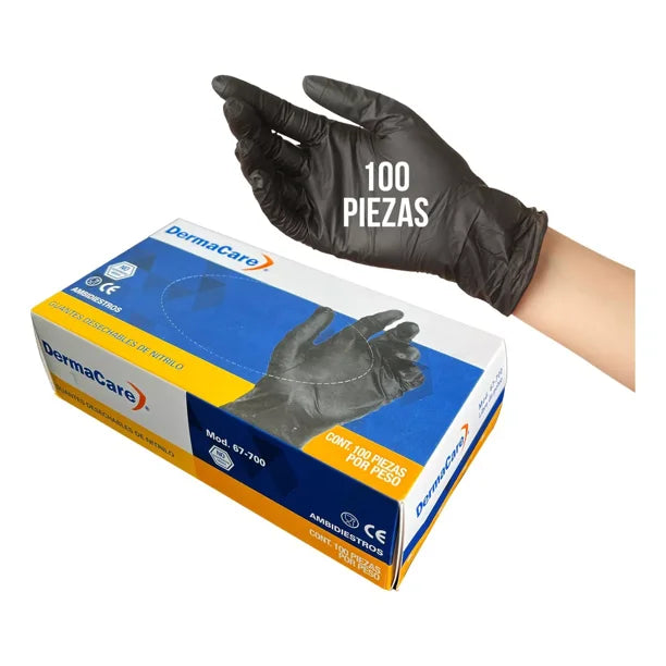 Guante de Nitrilo Negro 67-700 sin Polvo DERMA CARE 100 Piezas