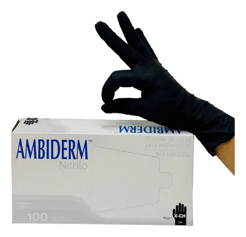 Guantes de Nitrilo Negro Ambiderm sin Polvo Caja con 100 Piezas-3