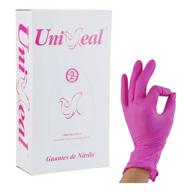 Guantes de Nitrilo Rosa Uniseal Sin Polvo Caja con 100 Piezas-4