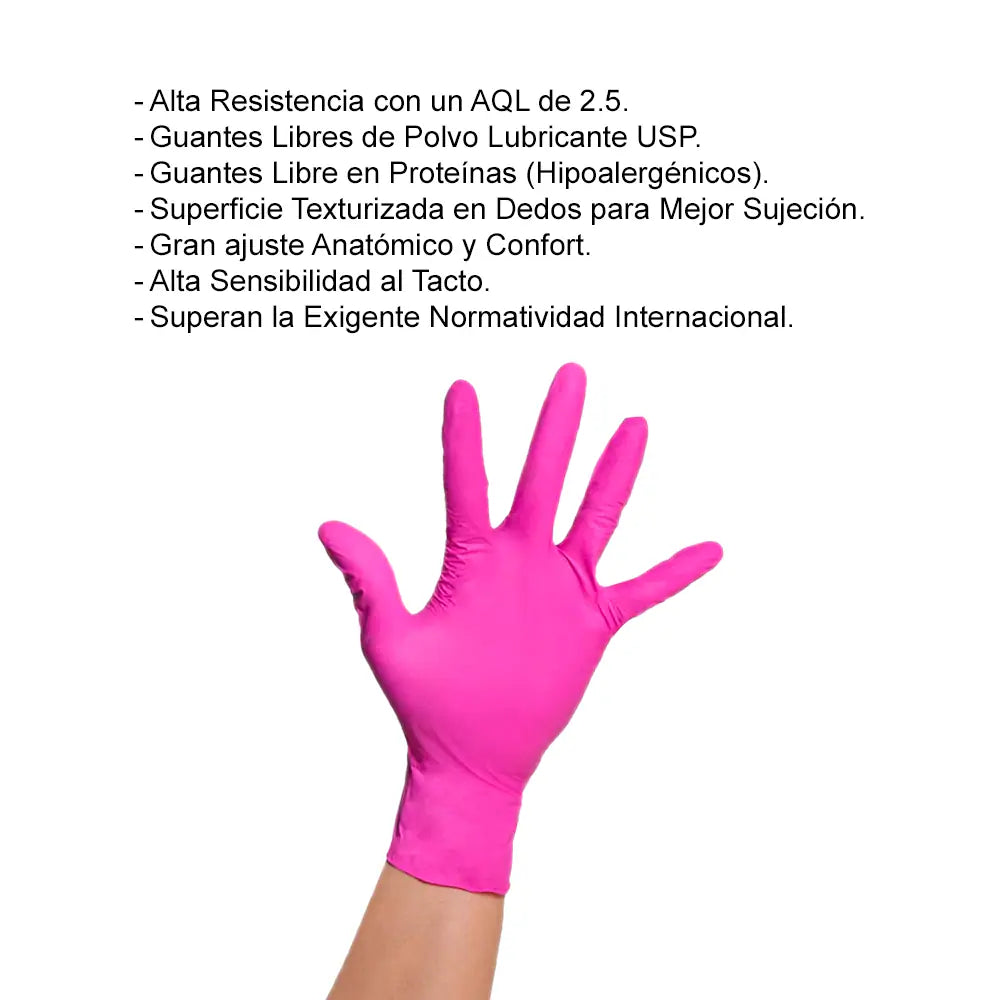 Guantes de Nitrilo Rosa Uniseal Sin Polvo Caja con 100 Piezas-7
