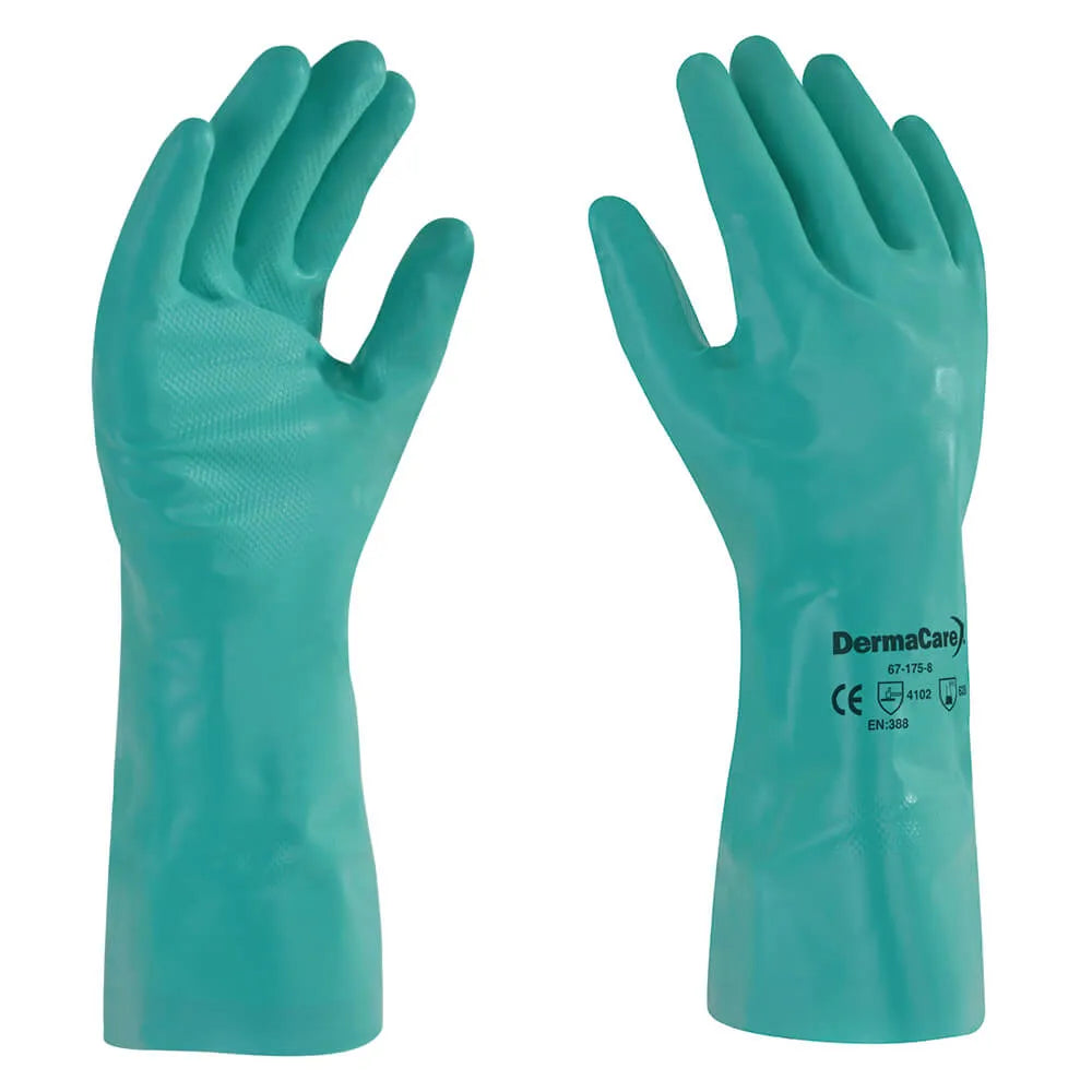 Guante de Nitrilo Verde Derma 67-175 | Protección Industrial Contra Químicos y Alto Agarre Par-1