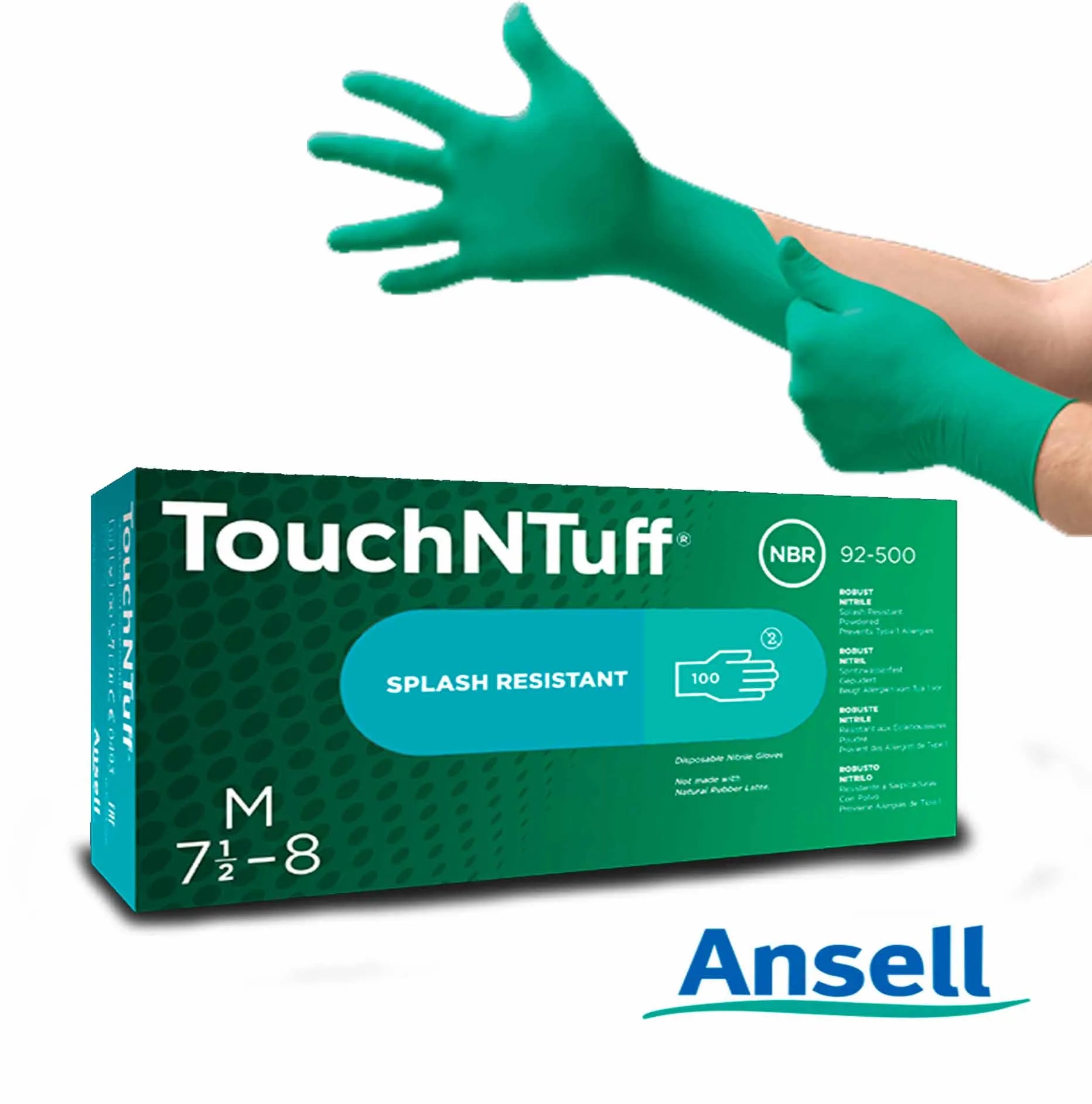 Guante de Nitrilo Verde TouchNTuff 92-600 Ansell Caja con 100 Piezas-1