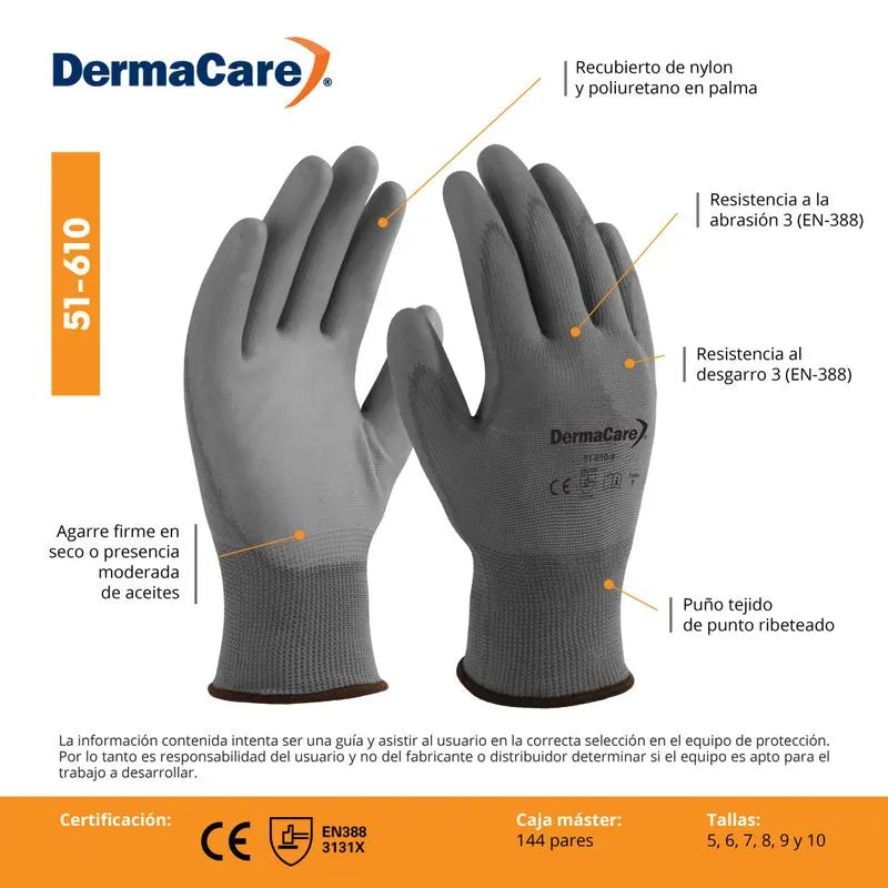 Guante Nylon con Poliuretano en Palma 51-610 Derma Care - Par-5