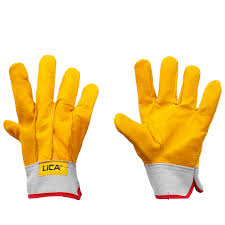 Guante de Piel Tipo Electricista Amarillo Carnaza de Calidad Par