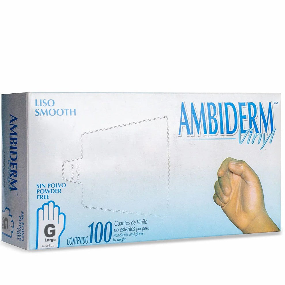 Guante de Vinyl Transparente Ambiderm Sin Polvo Caja con 100 Piezas
