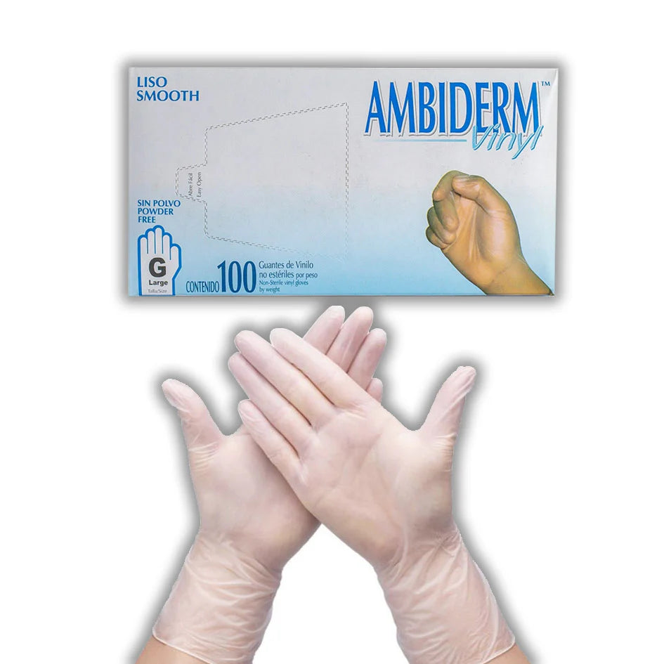 Guante de Vinyl Transparente Ambiderm Sin Polvo Caja con 100 Piezas-2