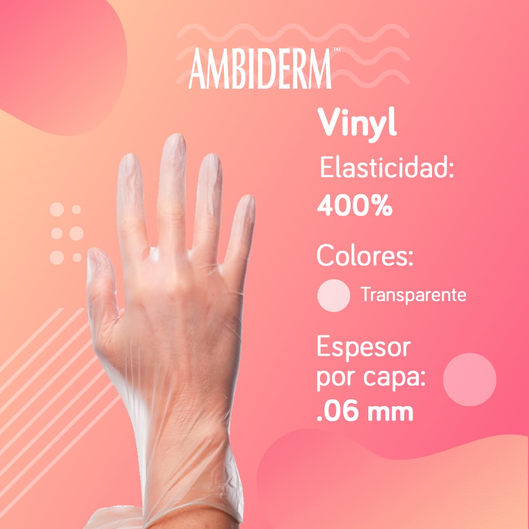 Guante de Vinyl Transparente Ambiderm Sin Polvo Caja con 100 Piezas-4