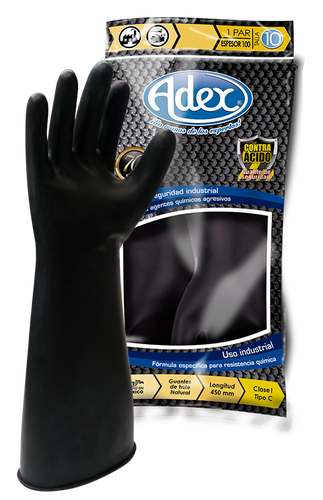 Guante Industrial Negro Contra Ácidos ADEX Protección Química de Alta Resistencia Par