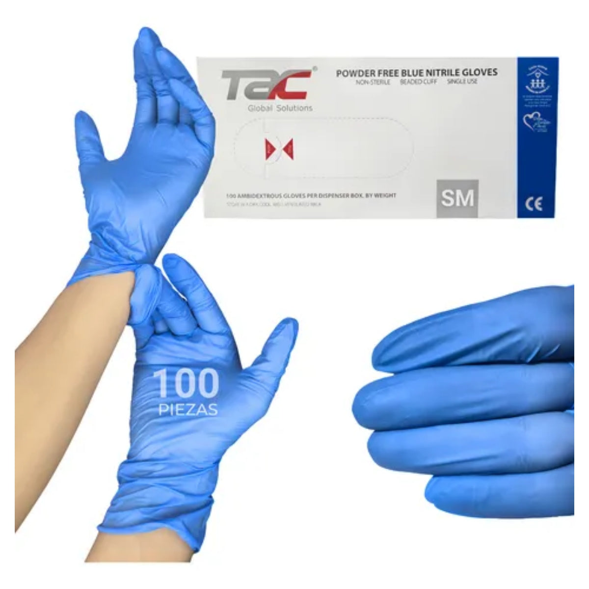 Guante de Nitrilo TAC Azul Sin Polvo 100 Piezas