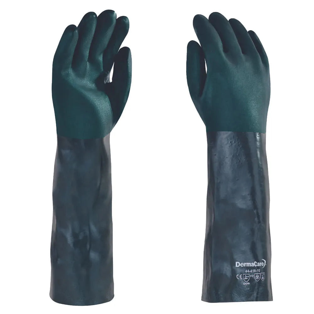 Guante Recubierto de PVC Verde 45 cm DermaCare 44-418 Protección Industrial Contra Químicos y Líquidos Par-1