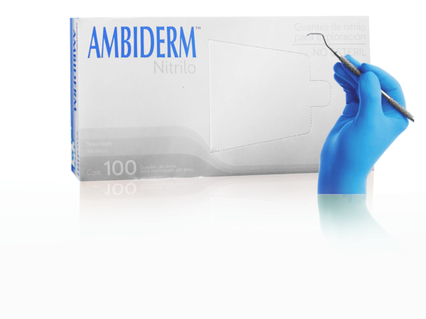 Guante de Nitrilo Ambiderm Azul Royal Guante Desechable de Alta Resistencia Caja C/100pza-2