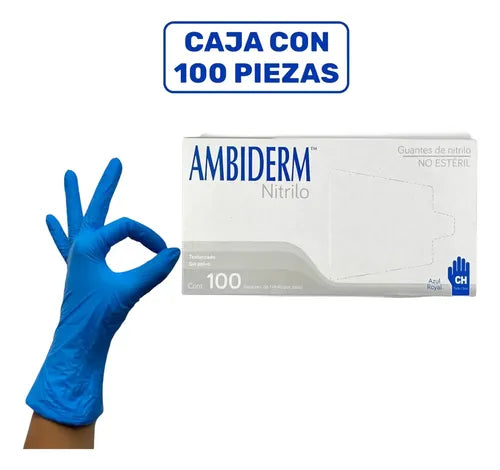 Guante de Nitrilo Ambiderm Azul Royal Guante Desechable de Alta Resistencia Caja C/100pza-3