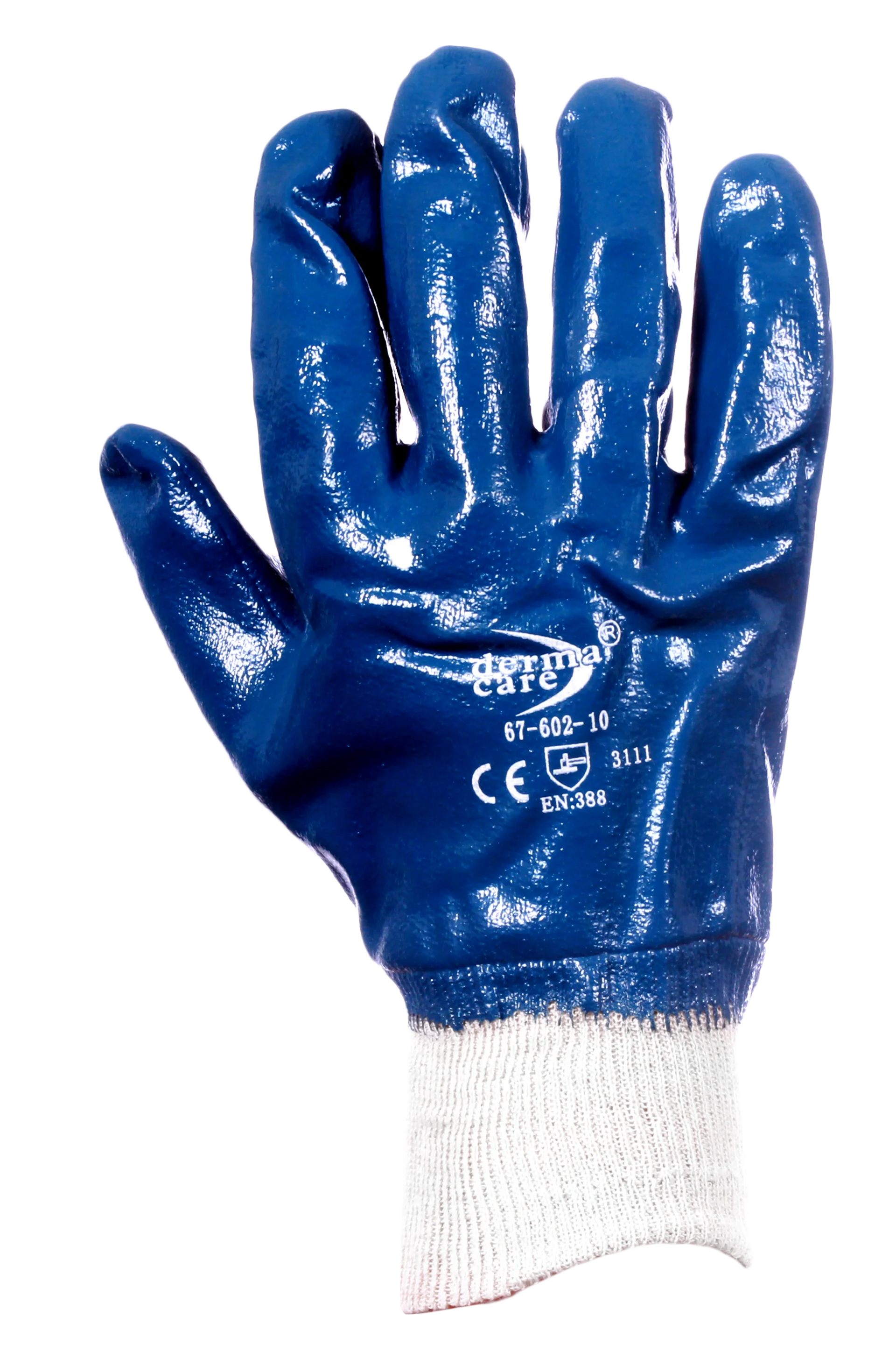 Guante de Nitrilo Azul con Forro DermaCare 67-602 Protección Industrial Contra Químicos y Líquidos Par