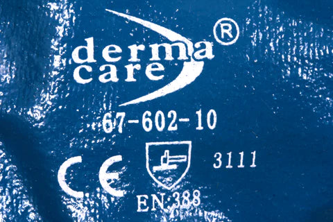 Guante de Nitrilo Azul con Forro DermaCare 67-602 Protección Industrial Contra Químicos y Líquidos Par-5
